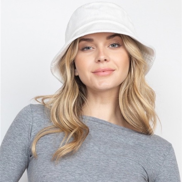 Accessories - White Corduroy Cotton Bucket Hat